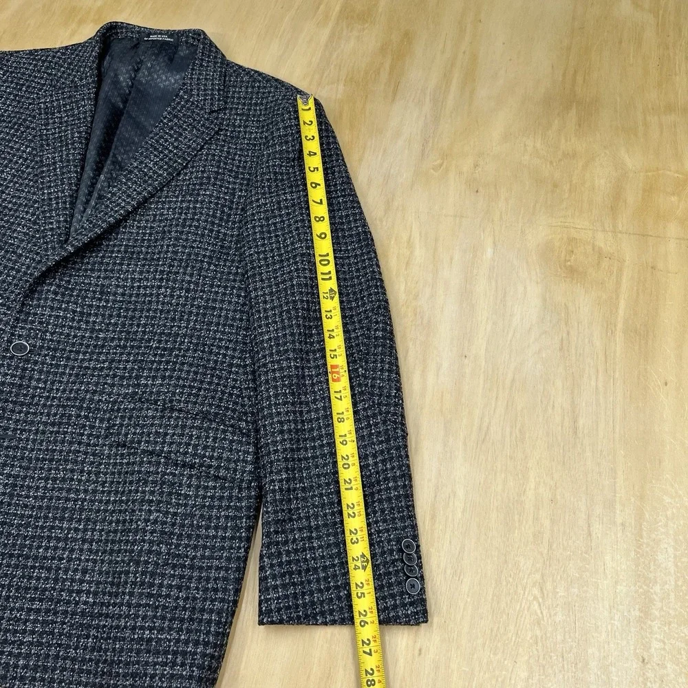 Joseph Abboud Knit Blazer Jacket Sport Coat Mens 46R Wool Nylon Gray/Black Check
